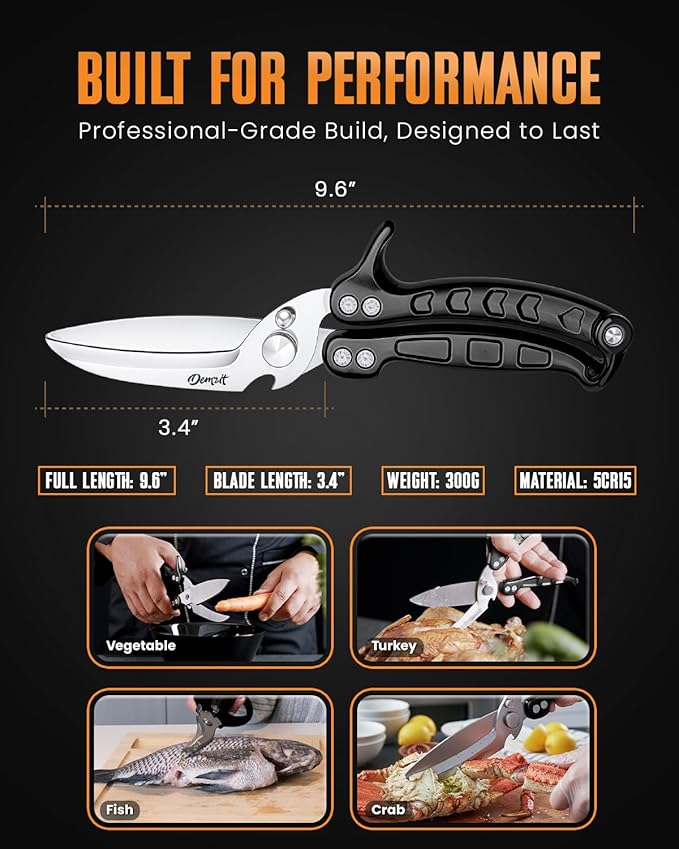 Poultry Shears Heavy Duty Professional, Kitchen Shears for Food, Kitchen Scissors Heavy Duty, Food & Meat Scissors, Dishwasher Safe Chicken Cutters. Spring Loaded, Black