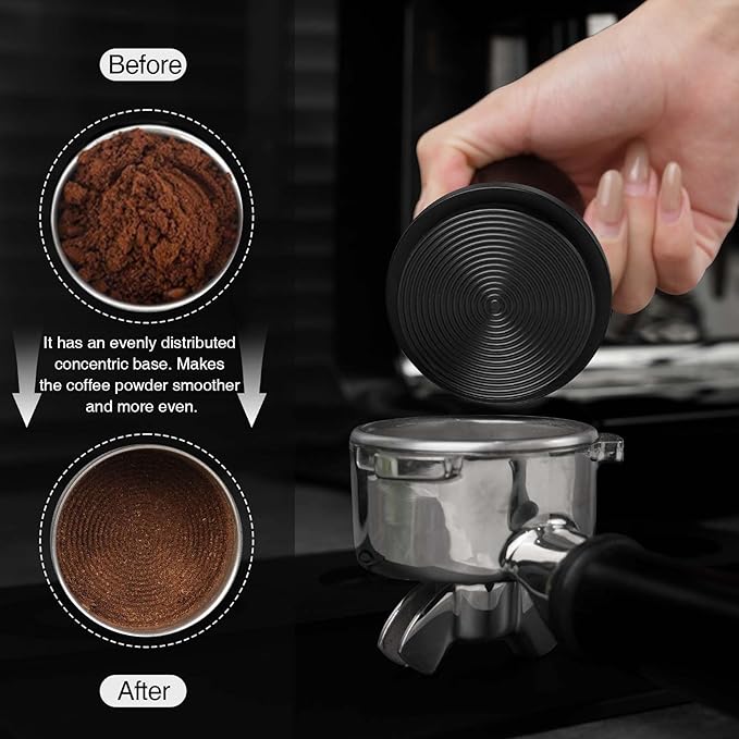 PUSEE 58.5mm Espresso Coffee Tamper with Double Spring Calibrated, Handle Tamper 30lbs Pressure with Titanium Coating Stainless Steel Ripple for Espresso Machine Accessories 58.5mm Tamper, Black