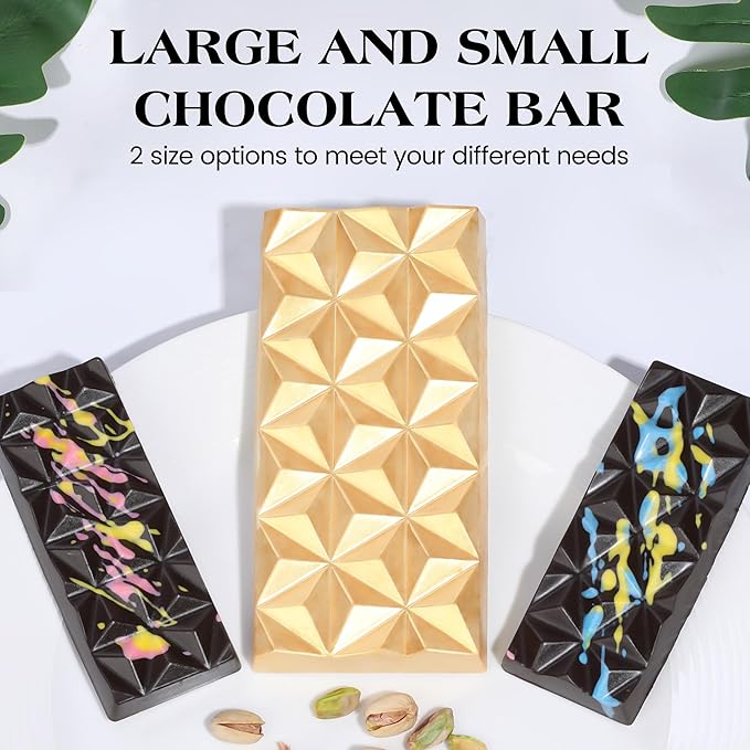3 Pcs Deep Dubai Chocolate Bar Mold Large Stuffed Silicone Molds for Filling Knafeh Pistachio Chocolate Bar Thick Candy Molds Break Apart (Pyramid Shape)