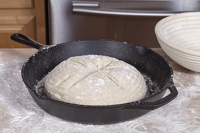 Saint Germain Bakery Premium Round Bread Banneton Basket with Liner - Perfect Brotform Proofing Basket for Making Beautiful Bread (8 inch)