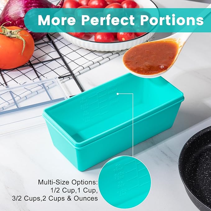 Gemice BPA-Free Silicone Freezer Molds with Base, Individual 4-Pack 2-Cup Portion Soup Cubes Freezer Tray with Lids for Food Storage, Oven & Dishwasher Safe, Silicone Freezer Containers for Meal Prep