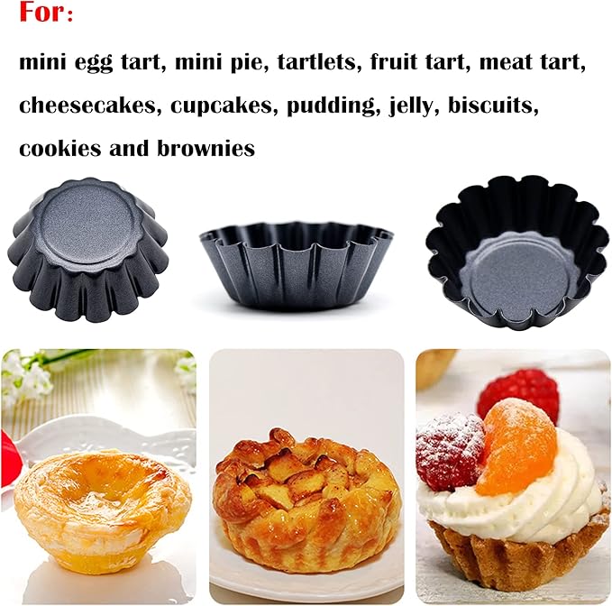 12 Packs Egg Tart Mold, Bigger Size 3 x 0.9inch, Non-Stick Pan Carbon Steel Cake Molds, Mini Pie Mould, Muffin Cupcake Pudding Baking Cup Maker - for Pies, Chinese Egg Tart, Cakes