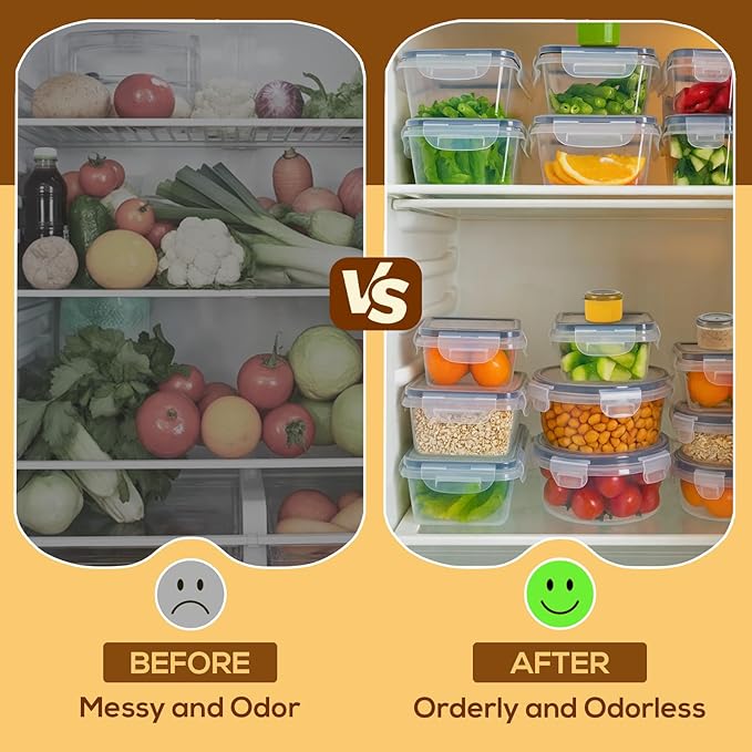 50 PCS Thicker Food Storage Containers with Lids, Clear Stackable Airtight Leakproof Reusable Plastic Meal Prep Container Set for Kitchen Storage/Lunch, Fridge/Microwave Safe with Labels&Pen