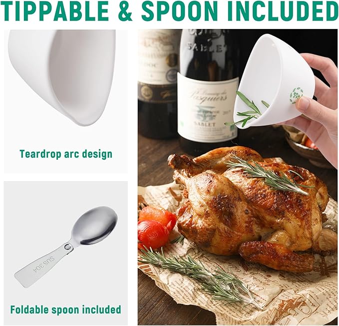 Herb Stripper Bowl with Foldable Spoon: Food-Grade Silicone Herb Stripper Tool with 304 Stainless Steel Spoon, Dishwasher Safe - Suitable for Parsley, Basil, Rosemary, Thyme & Mint