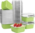 50 Pcs Mini Square Baking Cups with Lids,5oz Aluminum Foil Mini Cake Pans with Lids,Disposable Ramekins Cake Pans,150ml Dessert Cups Cupcake Pans for Wedding Birthday Party,Light Green