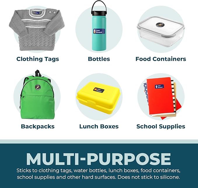 Personalized Daycare Name Labels for Kids (130 Labels) - Custom Waterproof Name Stickers for Clothing Tags, Water Bottles, Lunch Boxes and School Supplies (Turtles)