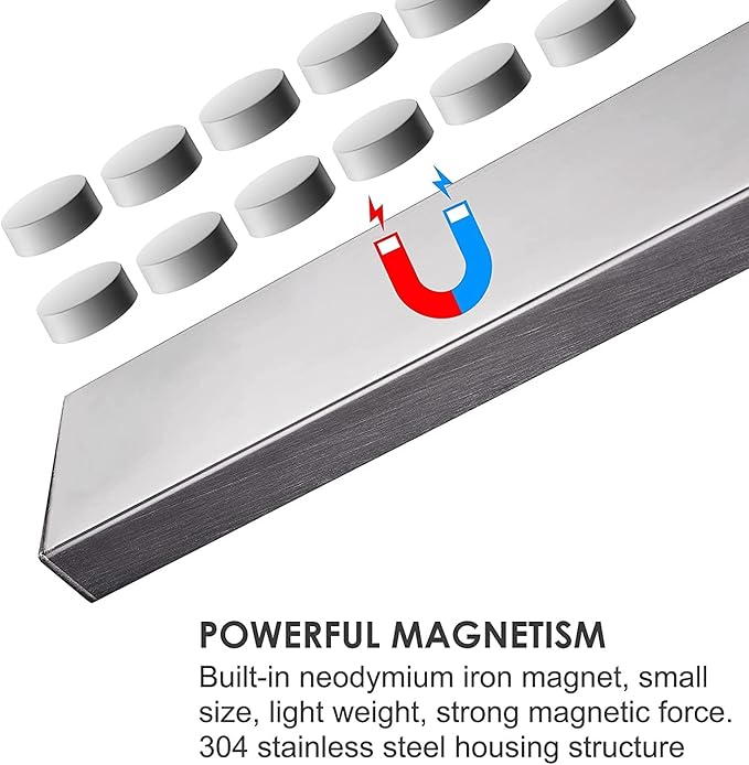 8 Inch Magnetic Knife Holder for Wall No Drill - Upgraded Stainless Steel Magnetic Knife Strip with 3M Type, Magnet Knife Strip Bar Rack for Kitchen Utensil & Tool Storage, Art Supply Essentials