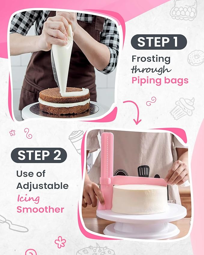 RFAQK 200PCs Cake Decorating Kit with Cake Turntable & Leveler, Baking Supplies Gift Includes 110+1 Piping Bags,55 Icing Tips,2 Frosting Spatulas, Adjustable Scraper, Video Tutorial, Booklet & more