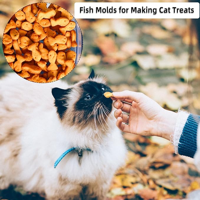 Cat Treat Molds, 112 Cavities Mini Fish Shape Silicone Mold for Baking Pet Treats/Biscuits/Snacks for Cat, Dog or Kids as Awards, Food-Grade Fish Mold for Candy/Chocolate (with a Scraper)