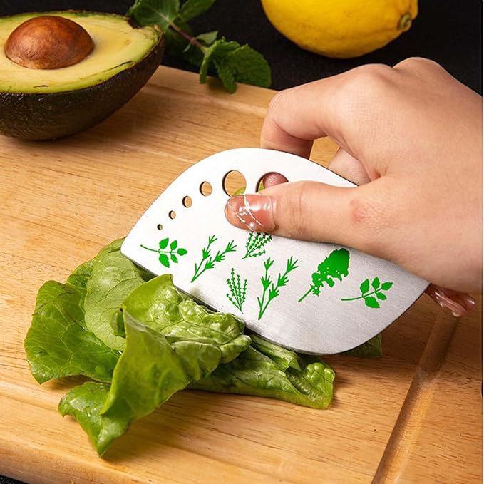 Herb Stripper Tool with 9 Sizing Holes Food-Grade Stainless Steel Leaf Remover for Cooking, Compact Kitchen Gadget with Blade & Safety Cover for collards parsley cilantro goji