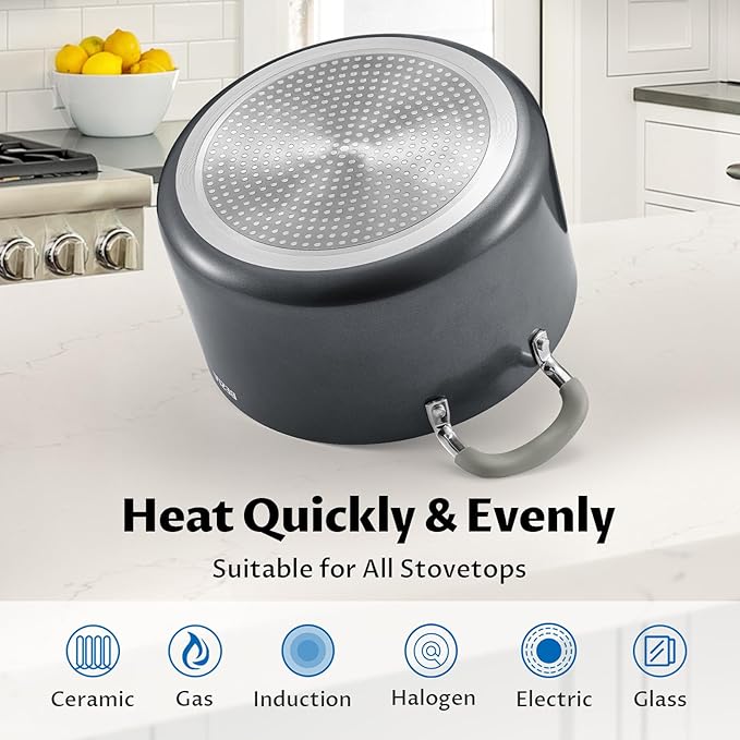 6 Quart Nonstick Stock Pot with Lid, BEZIA Ceramic Soup Pot with Lid, Induction Cooking Pots with Silicone Handle, Compatible with All Cooktops, Dishwasher Safe