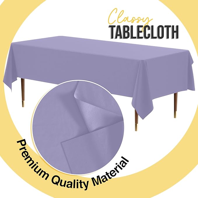 Exquisite 66% Thicker Premium Plastic Table Cloth Rectangle Table Cover 0.5 Mil 6 Pack Lavender Table Cloth 54 Inch x 108 Inch Disposable Tablecloth Won't Tear Easily Like Cheap Thin Brands