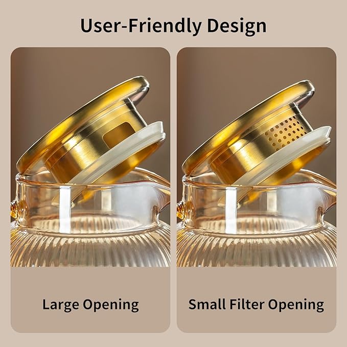 2 PACK Glass Pitcher with Lid, 68 oz/ 2 Liter Amber Classic Vertical Stripes Water Pitcher,Glass Water Carafe for Cold Brew, Coffee, Lemonade, Iced Sun Tea,Beverage, Heat Resistant