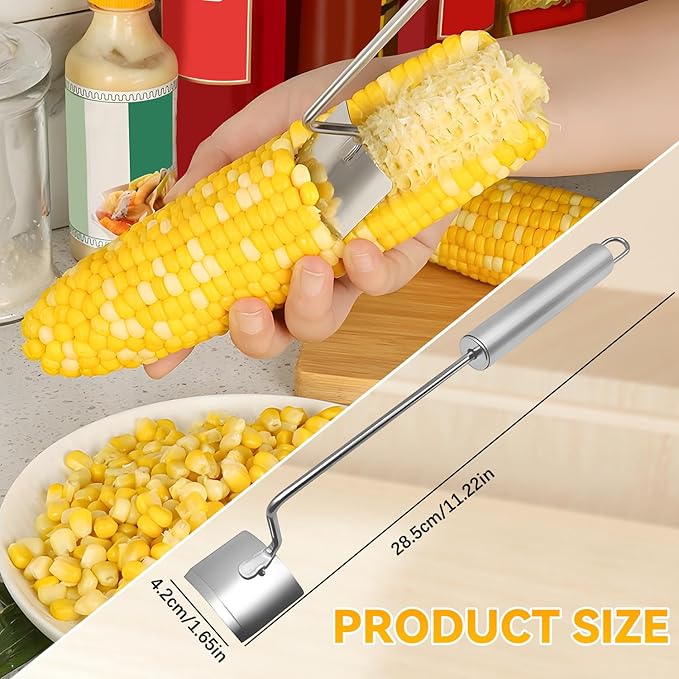 Corn Cob Stripper,2025 NEW Long Handle Stainless Steel Corn Stripping Tool,Fast Corn Peeler for Corn,Suitable for Home Kitchens, Restaurant Chefs, Outdoor Dining Enthusiasts(2PCS)