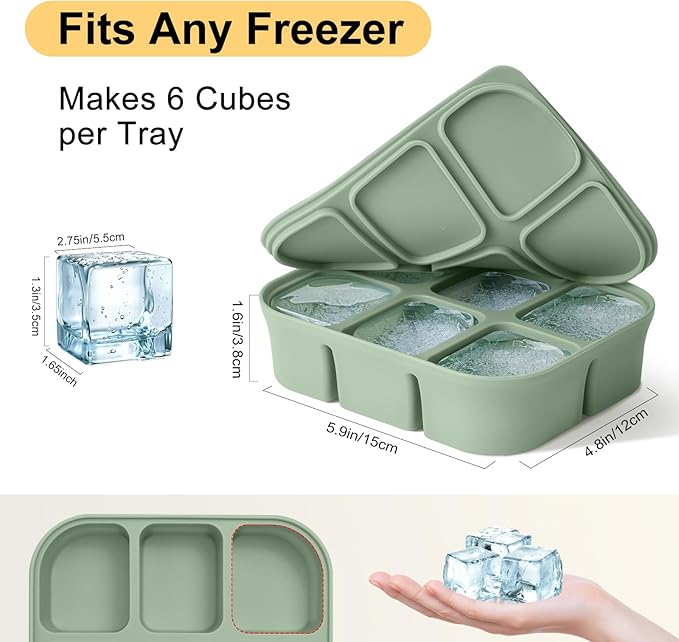 Ice Cube Tray 2 Pack – Stackable Large Silicone Ice Cube Freezer Molds & Easy Release Square Ice Cube Maker with Removable Lid BPA Free for Cocktail,Whiskey，Soup Baby Food