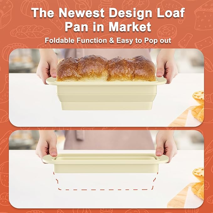 Premium Non-Stick Silicone Bread Loaf Pan with Heavy-Duty Steel Frame,Silicone Baking Mold – Perfect for Pound Cakes, Breads (9"x4"x2.5", Beige, 1 Piece)