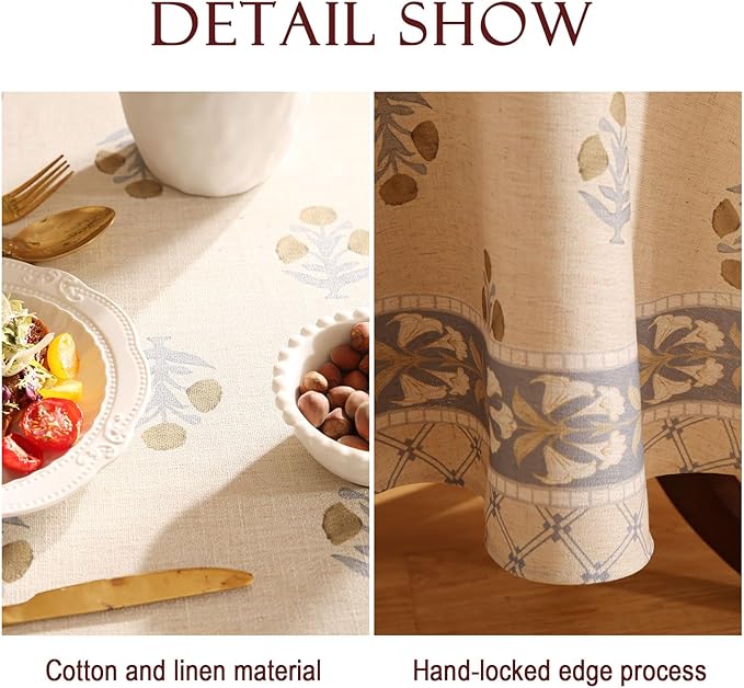 patdrea Designer Beige Round Tablecloth,Vintage Linen Yellow Floral Pattern Table Cloth,Decoration Table Cover for Kitchen Dining Christmas,Tea Party,Thanksgiving,Diameter 67"-Istana a