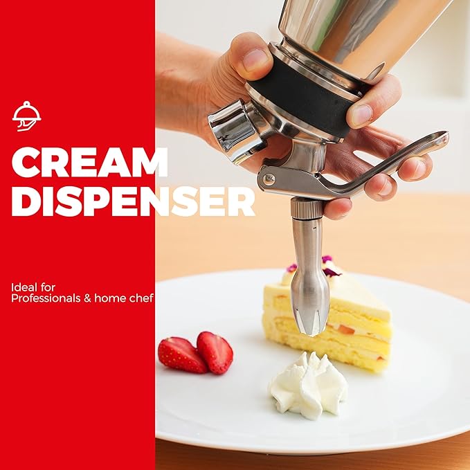 OSJCOOK Whipped Cream Dispenser Stainless Steel Cream Whipper Mirror Finish,500 mL/1 Pint Professional Cream Maker,5 Various Stainless Decorating Nozzles,1 Cleaning Brush,N2O Chargers NOT included