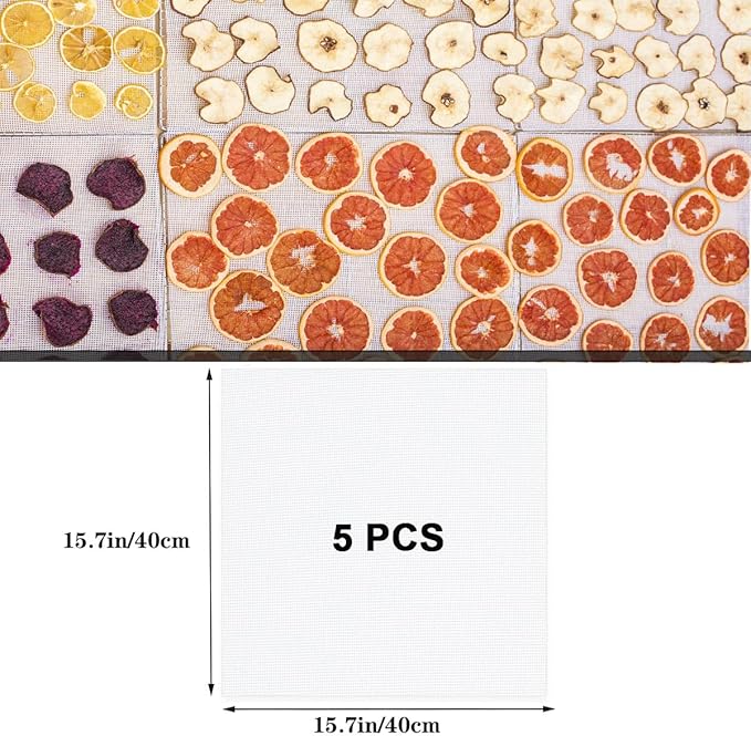 5 Pieces Square Silicone Dehydrator Sheets,15.7" x 15.7" Non-stick Fruit Dehydrator Mats,Reusable Steamer Mesh Mat Baking Mats for Fruit Dryer