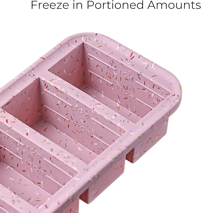 Souper Cubes 1 Cup Silicone Freezer Molds with Lids - Soup Cubes Freezer Tray with Lid - Perfect for Freezing Broth, Rice, Individual Portions, Meal Prepping and More - Sprinkles - 2-Pack