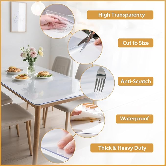 Frosted Table Protector 42 x 60 Inch, 1.4mm Thick Waterproof PVC Plastic Table Cover, Durable Table Pad for Dining Room, Kitchen, Writing Desk, and Coffee Tables