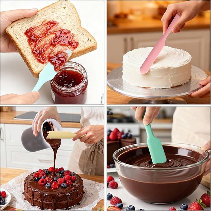 Palksky Silicone Chocolate Melting Cup Set with 4 Silicone Measuring Cups (250ml & 350ml) and 4PCS Heat-Resistant Jar Spatulas, Non-Stick Baking Tools for DIY Chocolate, Butter & Cream Mixing