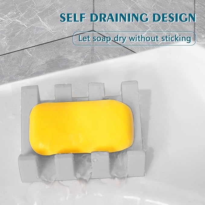 Self Draining Soap Dish,Silicone Suction Cup Soap Holder, Bathroom Soap Dish for Bar Soap,Can Extend Soap Life,Bathroom, Bath Tub, Kitchen Sink(3, Light Grey)