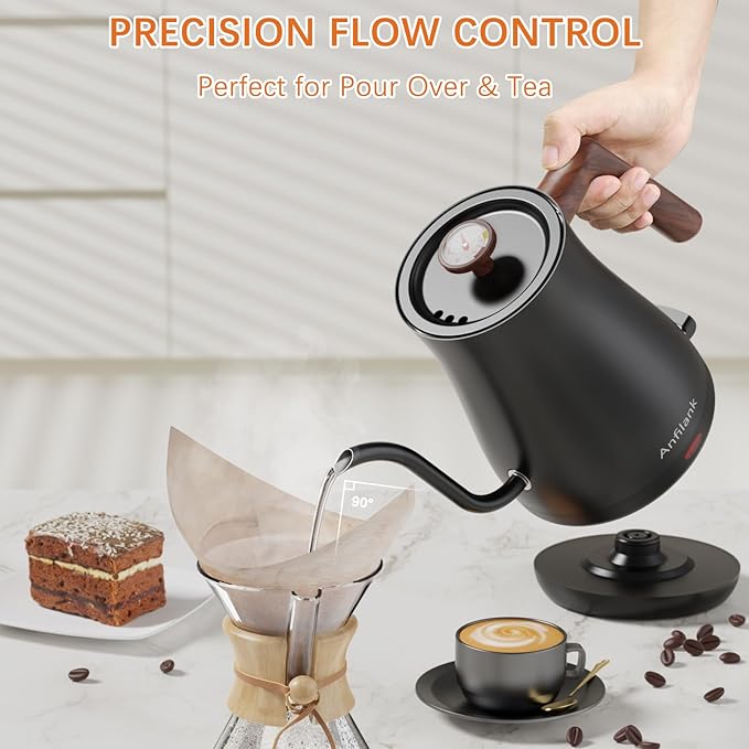 Gooseneck Electric Kettle with Thermometer, 0.8L Small Electric Tea Kettle, 1200W Fast Heat, Precision Pour for Coffee & Tea, Auto Shut Off & Dry Boil Protection, Stainless Steel