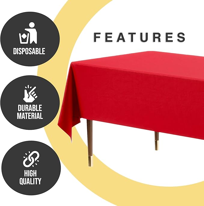 Party Solids 66% Thicker Premium Plastic Table Cloth Rectangle Table Cover 0.5 Mil 6 Pack Red Table Cloth 54 Inch x 108 Inch Disposable Tablecloth Won't Tear Easily Like Cheap Thin Brands