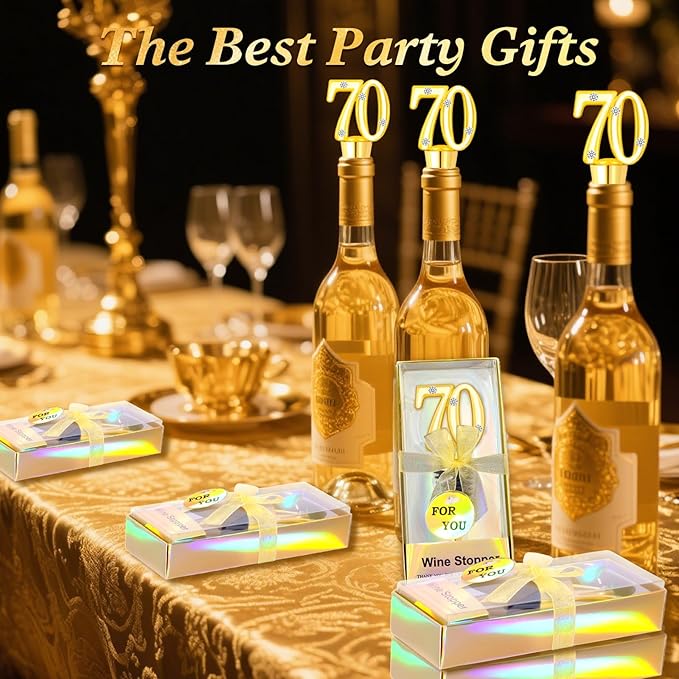 30Pcs 70th Birthday Party Favors Wine Stoppers 70 Anniversary Wine Bottle Stopper Wine Bottles Stoppers Wedding Favor Individual Gift Box for Birthday Wedding Anniversary Decorations Souvenirs (70th)