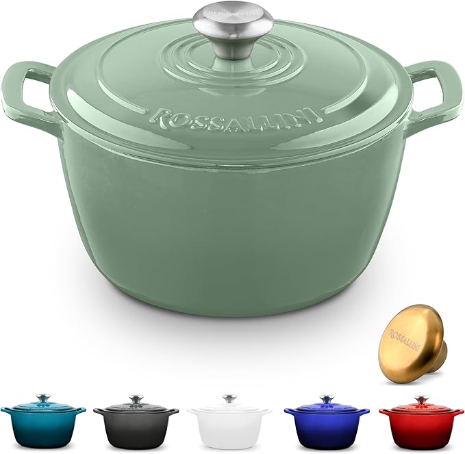 Signature Enameled Cast Iron Dutch Oven, Non-Stick Serving Pot with Tight Fitting Lid for Perfect Roasting, Baking, Sauteing, and Bread Making | 5.5Q (5.2L) - Sage