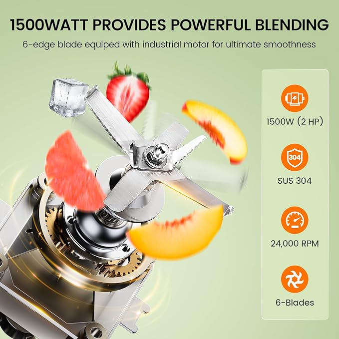 CRANDDI Professional Commercial Blender, Max 1500W, 80oz Pitcher, Powerful Blender with Tamper for Smoothie, Ice Crushing, Variable 9 Speeds Control,110V, K96, Black