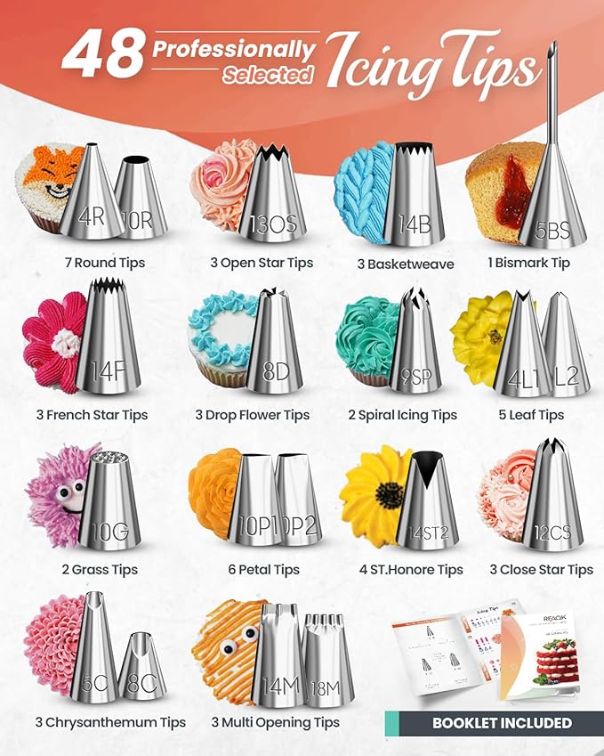 RFAQK 250 PCs Aluminum Cake Decorating Tools Kit with 12" Metal Turntable & Knife set-48 Numbered Icing Tips-3 Russian Piping Nozzles-Straight & Angled Spatula-Cake Leveler& Baking Supplies Tools