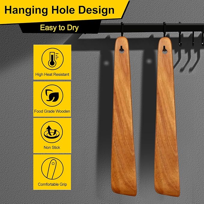 12 Inch Teak Wood Spatula for Cooking Non Toxic Kitchen Utensil Scraper Spurtle Kitchen Tools Flat Wooden Egg Flipper Spatulas Turner Cooking Spoon Bamboo Spatula Turner Cast Iron Sourdough Stirrer