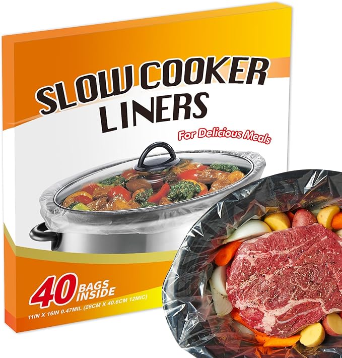 ECOOPTS Slow Cooker Liners Disposable Cooking Bags Small Size Pot Liners Fit 1QT to 3QT Suitable for Oval & Round Pot- 40 Bags