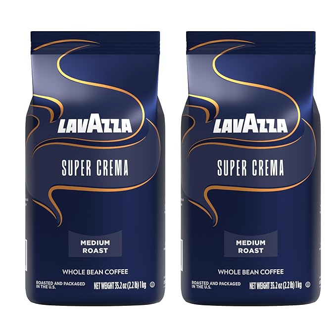 Lavazza Super Crema Espresso medium roast Whole Bean Coffee, 2.2-pound Bag 2-pack