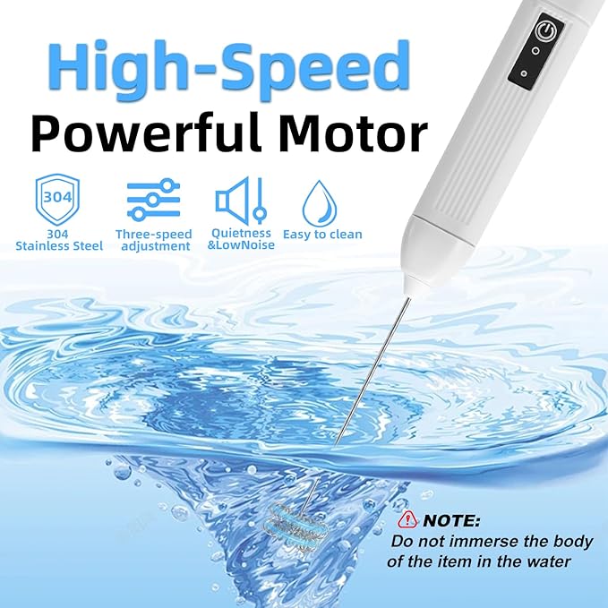 Rechargeable Milk Frother Handheld, 3 Speeds Electric Coffee Mixer Wand with Stainless Steel Whisk for Hot Chocolate, Eggs, Latte, Cappuccino (White)