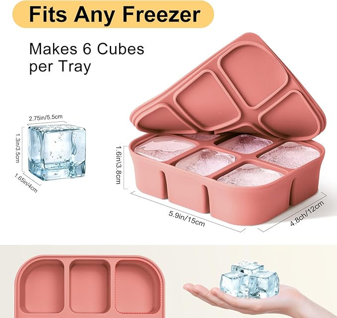 Ice Cube Tray 2 Pack - Stackable Large Silicone Ice Cube Freezer Molds & Easy Release Square Ice Cube Maker with Removable Lid BPA Free for Cocktail,Whiskey,Soup Baby Food