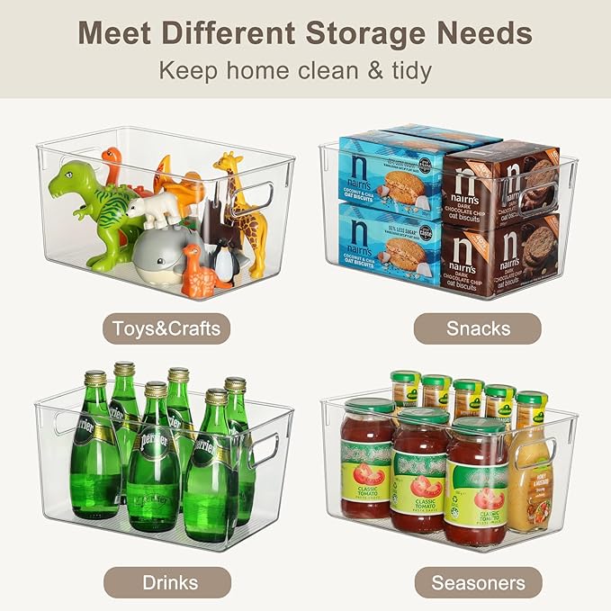 Clear Storage Bins 8 Pack for Fridge,4 Large Plastic Pantry Organizer Bins and 4 Small Stackable Storage Containers for Home Edit Kitchen Freezer Bathroom Under Bed Vanity Drawers