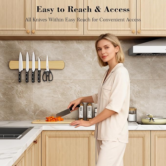 Magnetic Knife Holder for Wall, 16 Inch Bamboo Knife Strip with Strong Magnetism, Kitchen Accessories Organizer, Housewarming Gifts for New Home, Storage Space Saver for Apartment/Rv/Farmhouse