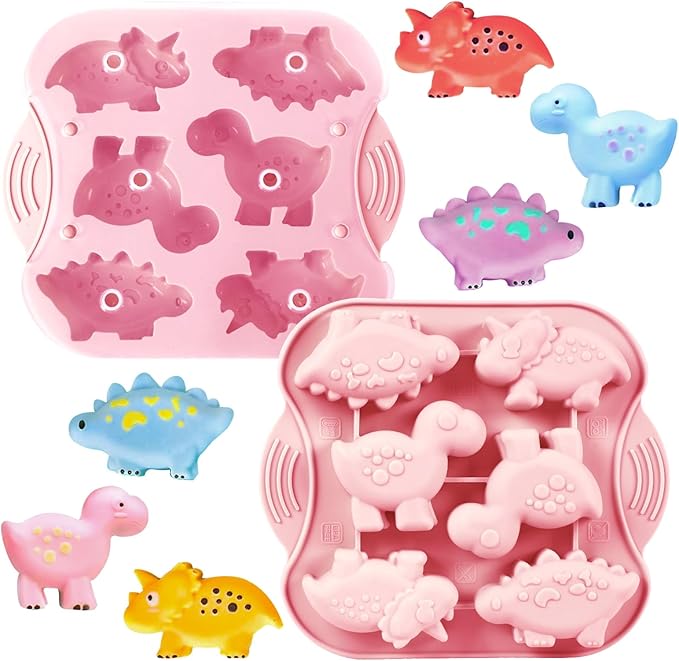 2-Pack Silicone Dinosaur Mold, Multi-Purpose Dinosaur Jello Molds Silicone for Kids, Perfect Dinosaur Soap Mold, Dinosaur Baking & Crafting Tool for Chocolate, Candy, Jello, Ice Cubes