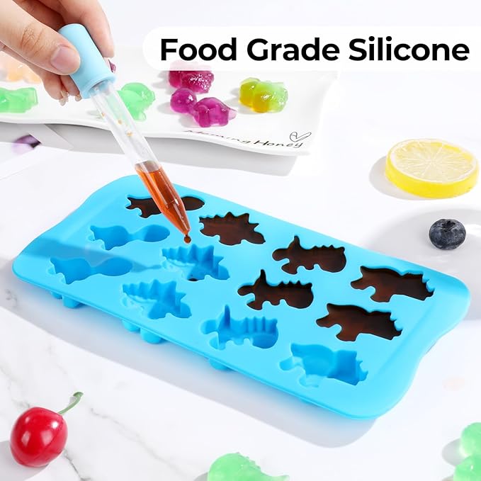 2 Sized Dinosaur Candy Molds Gummy Molds - Regular and Mini size Dinosaur Silicone Chocolate Molds Nonstick Set of 5 Including Triceratops T-Rex Stegosaurus Brontosaurus