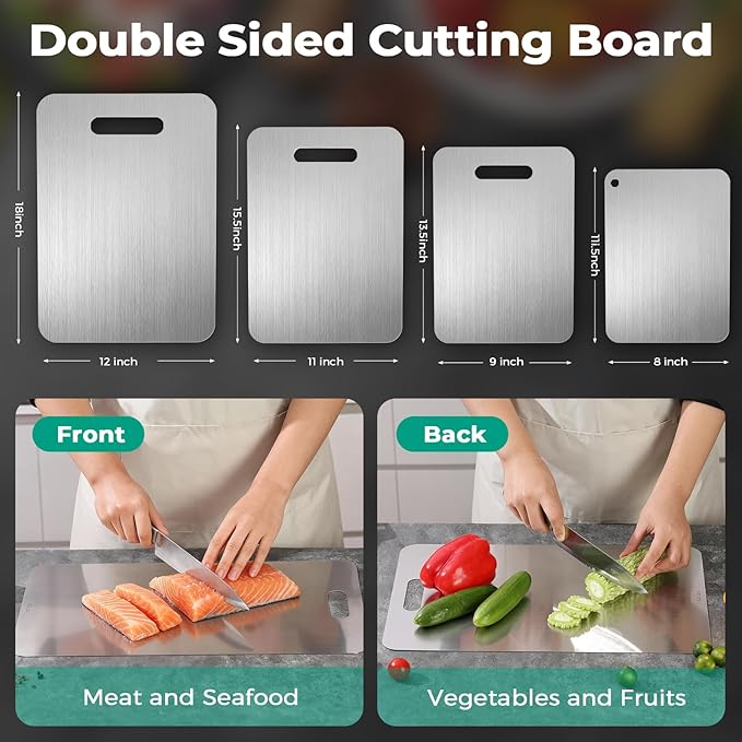 Katuchef Titanium Cutting Board - Upgraded 100% Pure Titanium Cutting Boards for Kitchen Non Toxic, Double-Grade Hygiene Durable Non Moldy Dishwasher Safe Meat Fruit Metal Board (1PC 9x13.5 Inch)