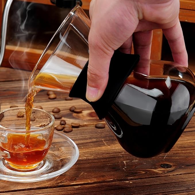 Zopsc 400ml Manual Hand Drip Glass Coffee Maker Pot with Stainless Steel Filter, Marks, Fine Mesh, Suitable for Kitchen, Dining Table, Easy to