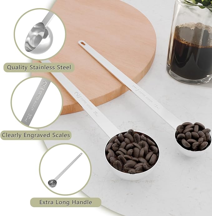 2PCS 2 Tablespoon Coffee Scoop, 9.5" Long Handle Measuring Spoon, Two tbsp (30 ml) Stainless Steel Scooper