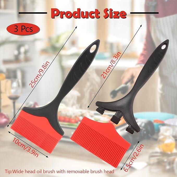 Extra Large Silicone Basting Pastry Brush, 3.9in Wide Heat Resistant Silicone Basting Brush for Cooking Baking Grilling and Spreading Oil BBQ Sauce Butter Marinade, Dishwasher Safe, 3Pcs
