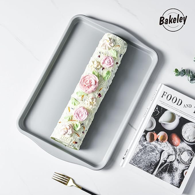 15-Inch Baking Sheet Pan, Non-Stick Jelly Roll Carbon Steel Naturally Slick Ceramic Coating Rimmed Cookie Sheet Pan for Oven Roasting Meat Bread - 15" x 10"