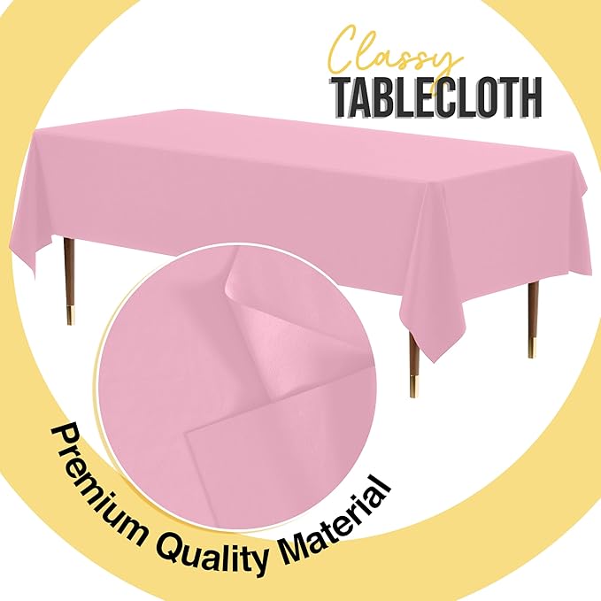 Exquisite 66% Thicker Premium Plastic Table Cloth Rectangle Table Cover 0.5 Mil 6 Pack Pink Table Cloth 54 Inch x 108 Inch Disposable Tablecloth Won't Tear Easily Like Cheap Thin Brands