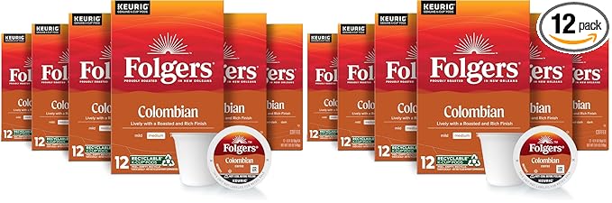 Folgers Colombian Medium Roast Coffee, 72 Keurig K-Cup Pods (Pack of 2)