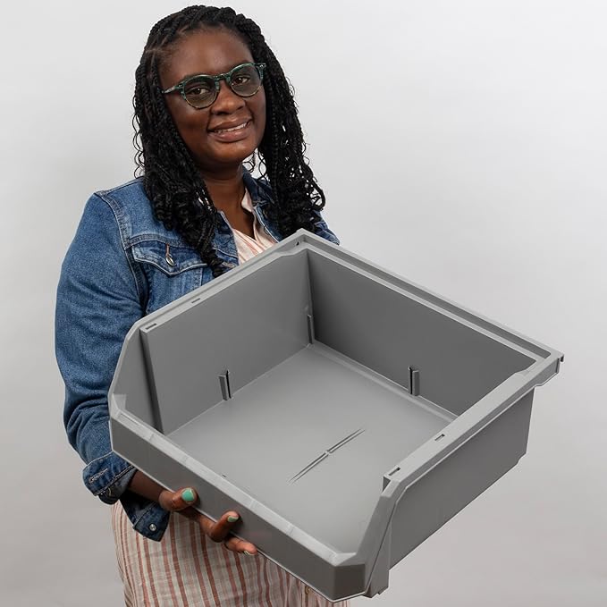 Plastic Containers for Organizing and Storage Bins for Closet, Kitchen, Office, Garage or Pantry Organization, Stackable Bins, Extra Large (14.8" x 16.5" x 7"), 4-Pack, White